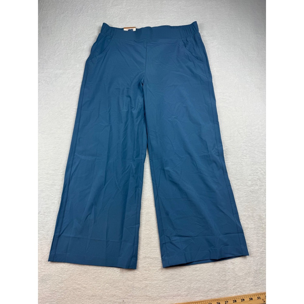 Eddie Bauer Traveler Crop Pant Blue Womens Medium Wide Leg Elastic Waist 1969835